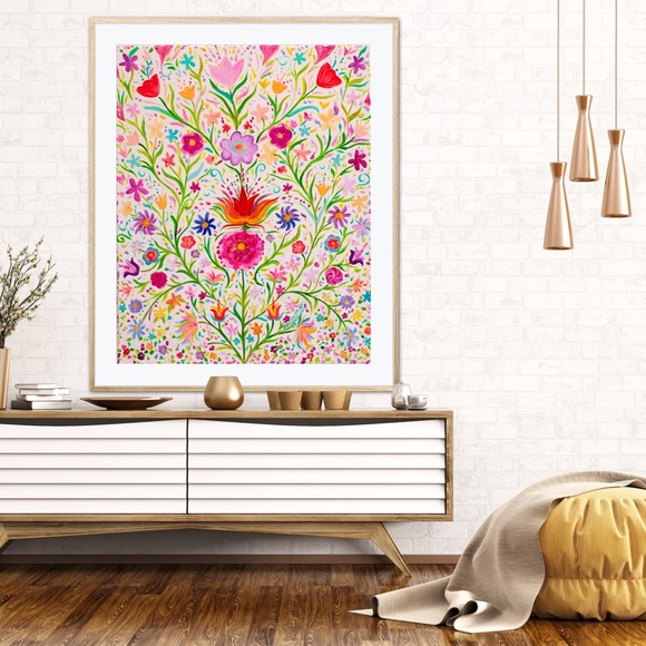 Flower Folk Art Print of Oil Painting Scandinavian whimsical colorful floral - Picture 5 of 7